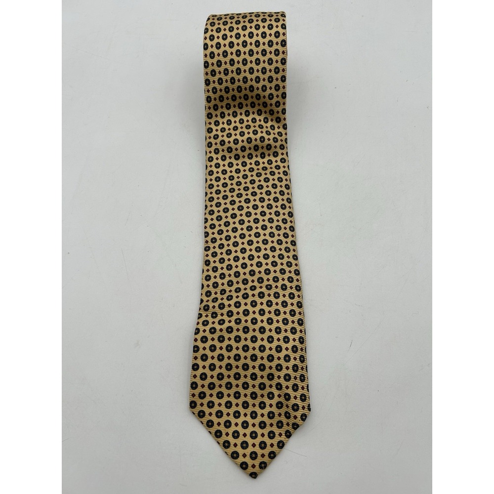 VTG Polo Ralph Lauren Necktie Mens 100% Silk Tie Yellow Geometric Handmade USA